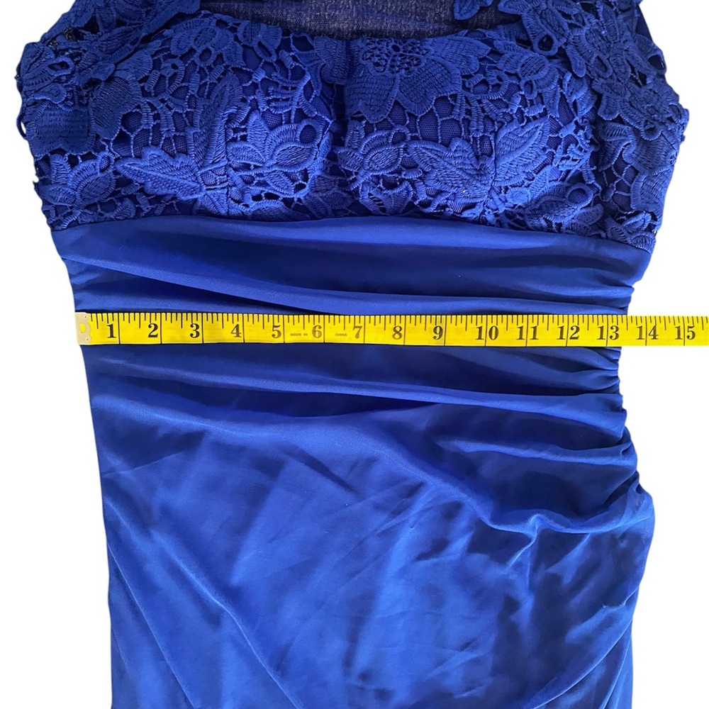 Blue Ruched Ruffled Maxi Gown - Picture 6 of 9